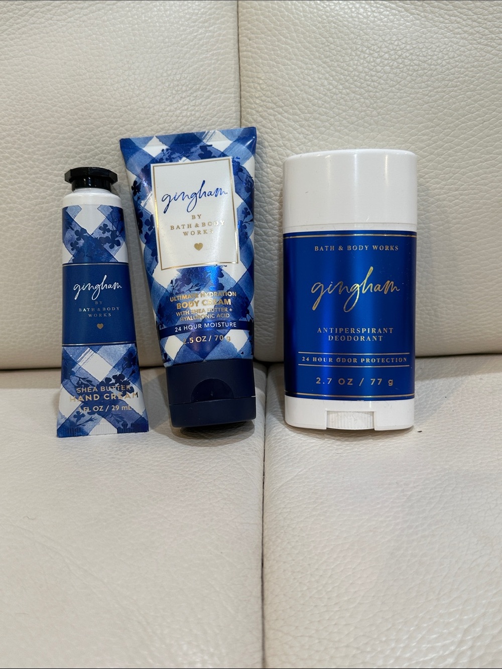 Bath& Body Works Gingham 3 Pieces Travel Size Body Care Set-Bule